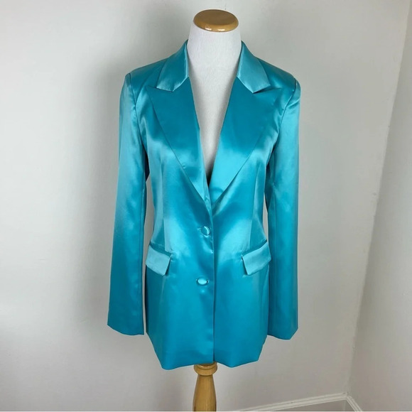 NWT Meshki 2 Piece Set Satin Blazer Jacket and Pants Size XS Full Suit - Picture 7 of 15